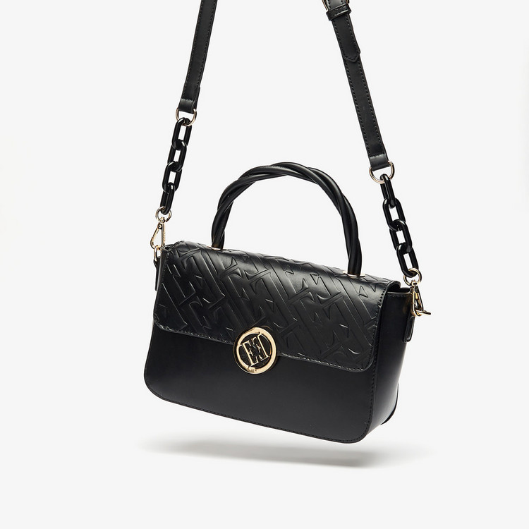 ELLE Monogram Textured Crossbody Bag with Twisted Top Handle
