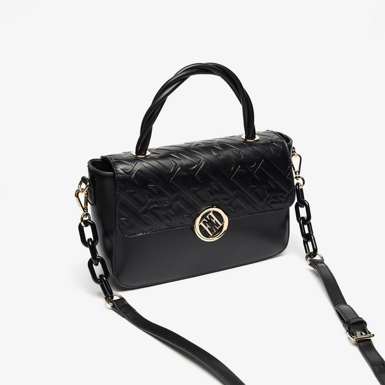 ELLE Monogram Textured Crossbody Bag with Twisted Top Handle