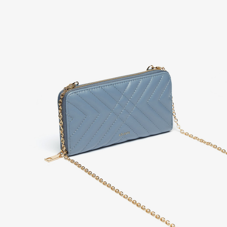 Celeste Quilted Wallet with Detachable Chain Strap and Zip Closure