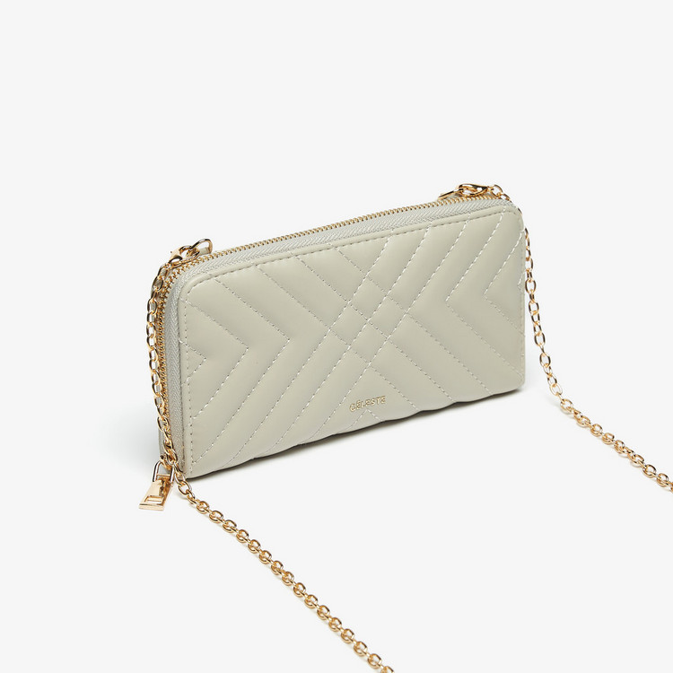 Celeste Quilted Wallet with Detachable Chain Strap and Zip Closure