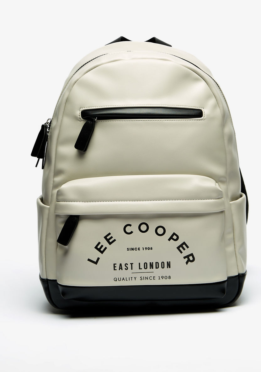 Lee Cooper Slogan Print Backpack with Pockets and Zip Closure-Women%27s Backpacks-image-0