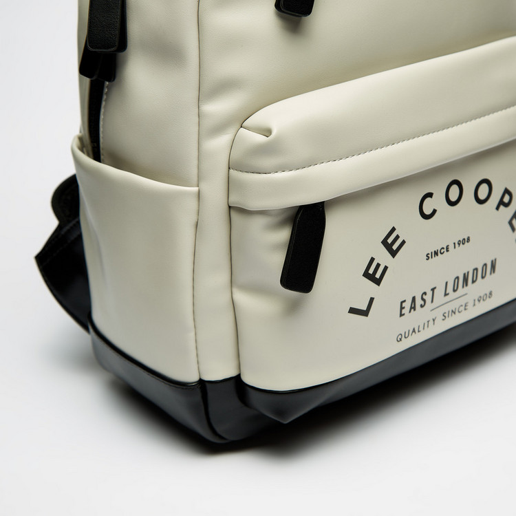 Lee Cooper Slogan Print Backpack with Pockets and Zip Closure