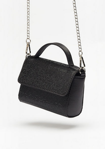 Haadana Embellished Satchel Bag with Grab Handle and Chain Strap