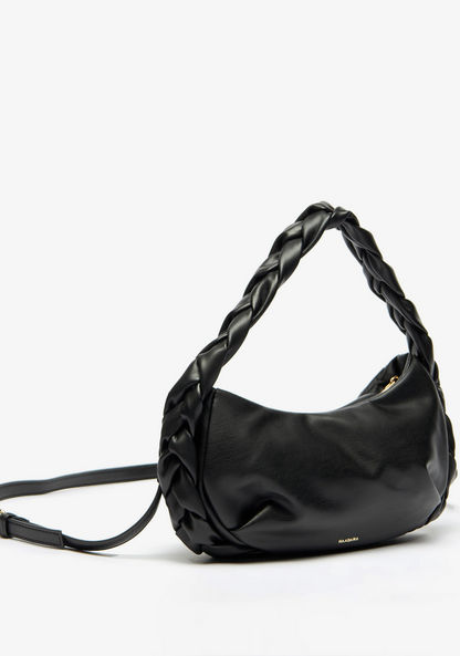 Haadana Solid Shoulder Bag with Braided Handle and Detachable Strap