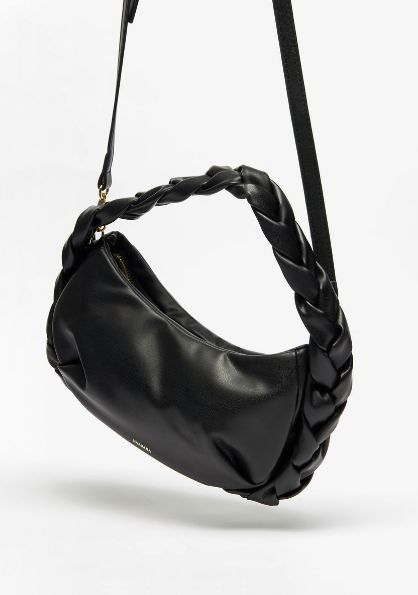 Haadana Solid Shoulder Bag with Braided Handle and Detachable Strap-Women%27s Handbags-image-4