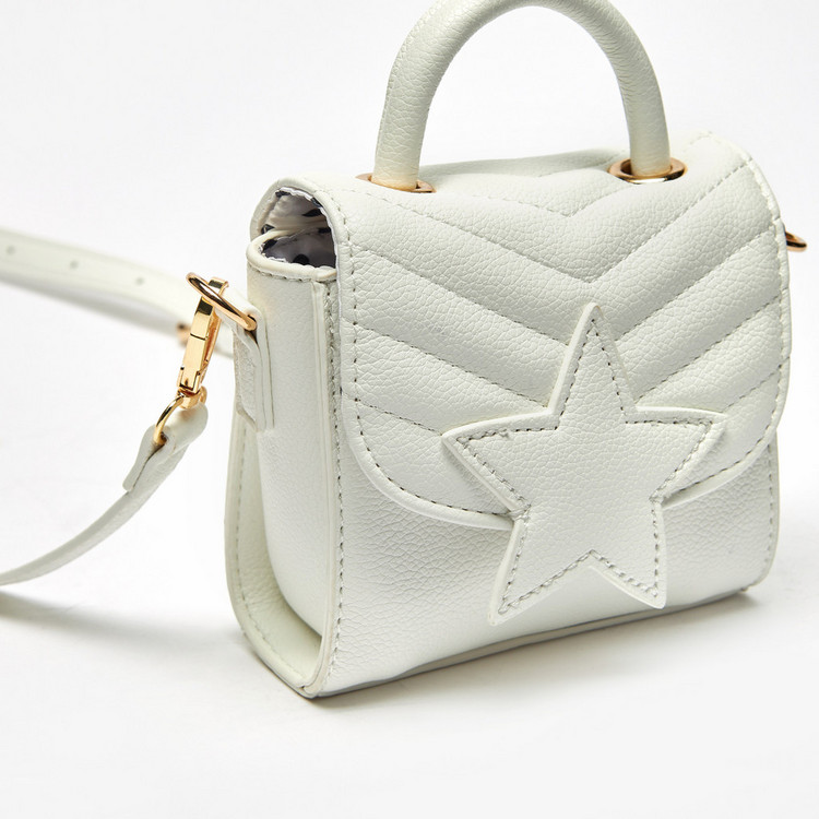 Missy Star Applique Sling Bag with Snap Button Closure and Adjustable Strap