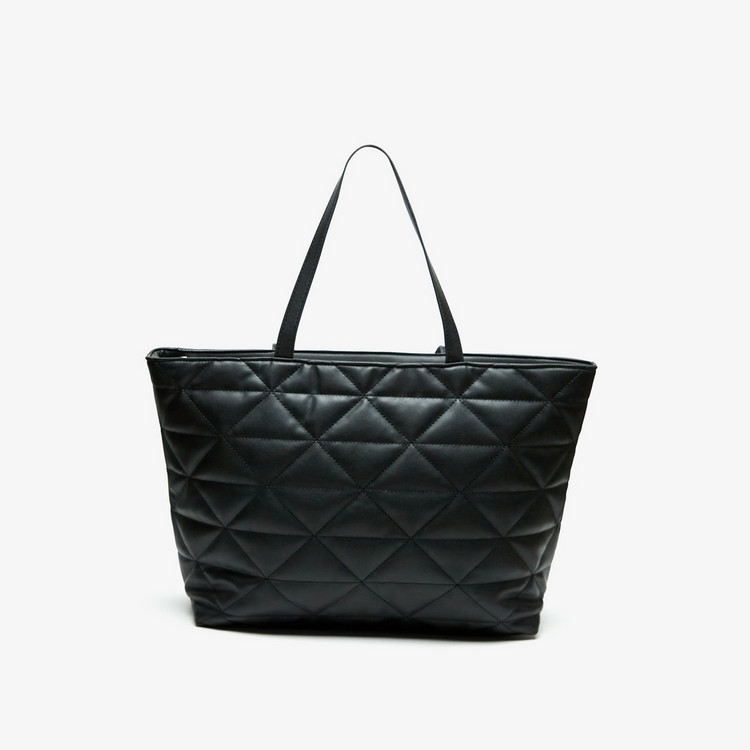Haadana Quilted Tote Bag with Double Handle and Zip Closure