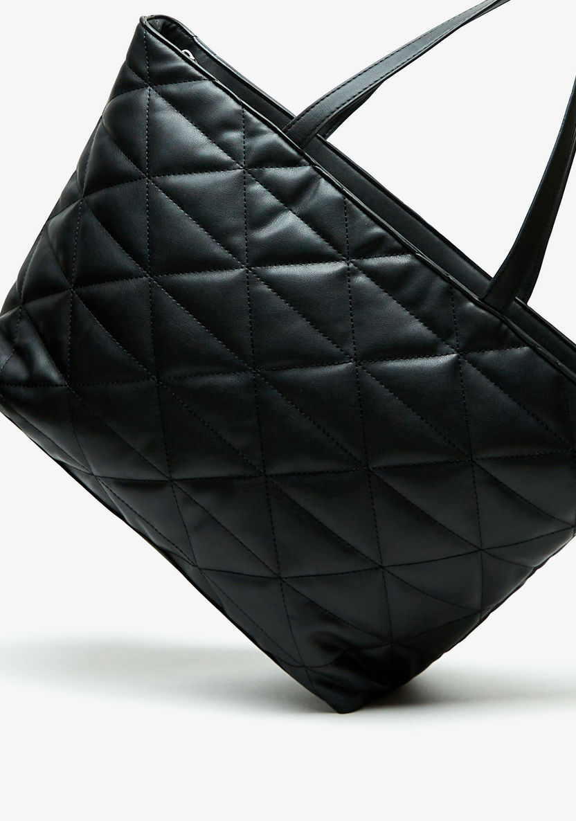 Haadana Quilted Tote Bag with Double Handle and Zip Closure-Women%27s Handbags-image-1