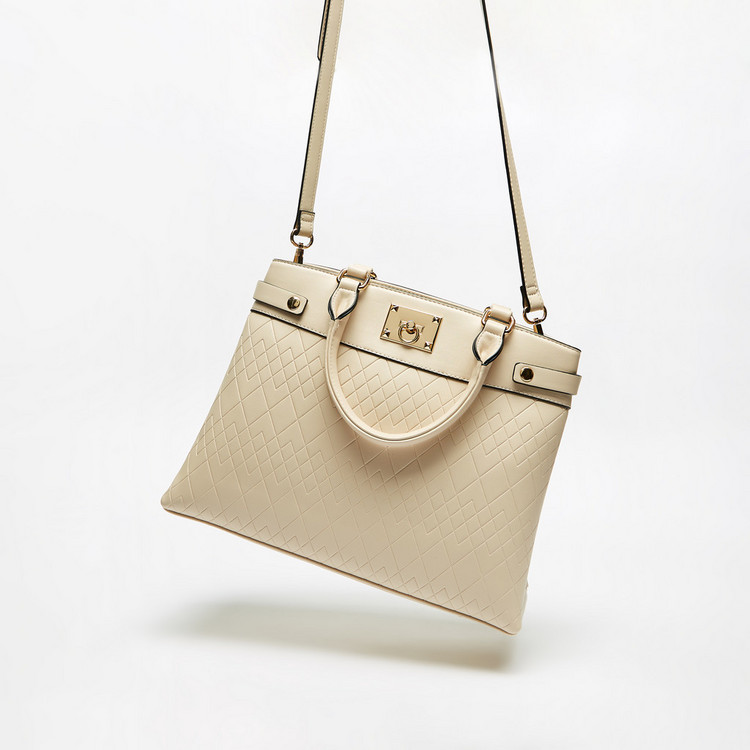 Celeste Embossed Tote Bag with Zip Closure and Adjustable Strap
