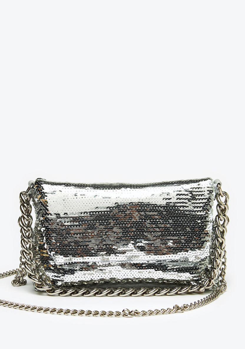 Celeste Sequin Embellished Sling Bag with Chain Detail and Snap Closure-Women%27s Handbags-image-0