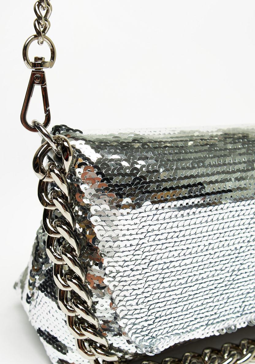 Celeste Sequin Embellished Sling Bag with Chain Detail and Snap Closure-Women%27s Handbags-image-2