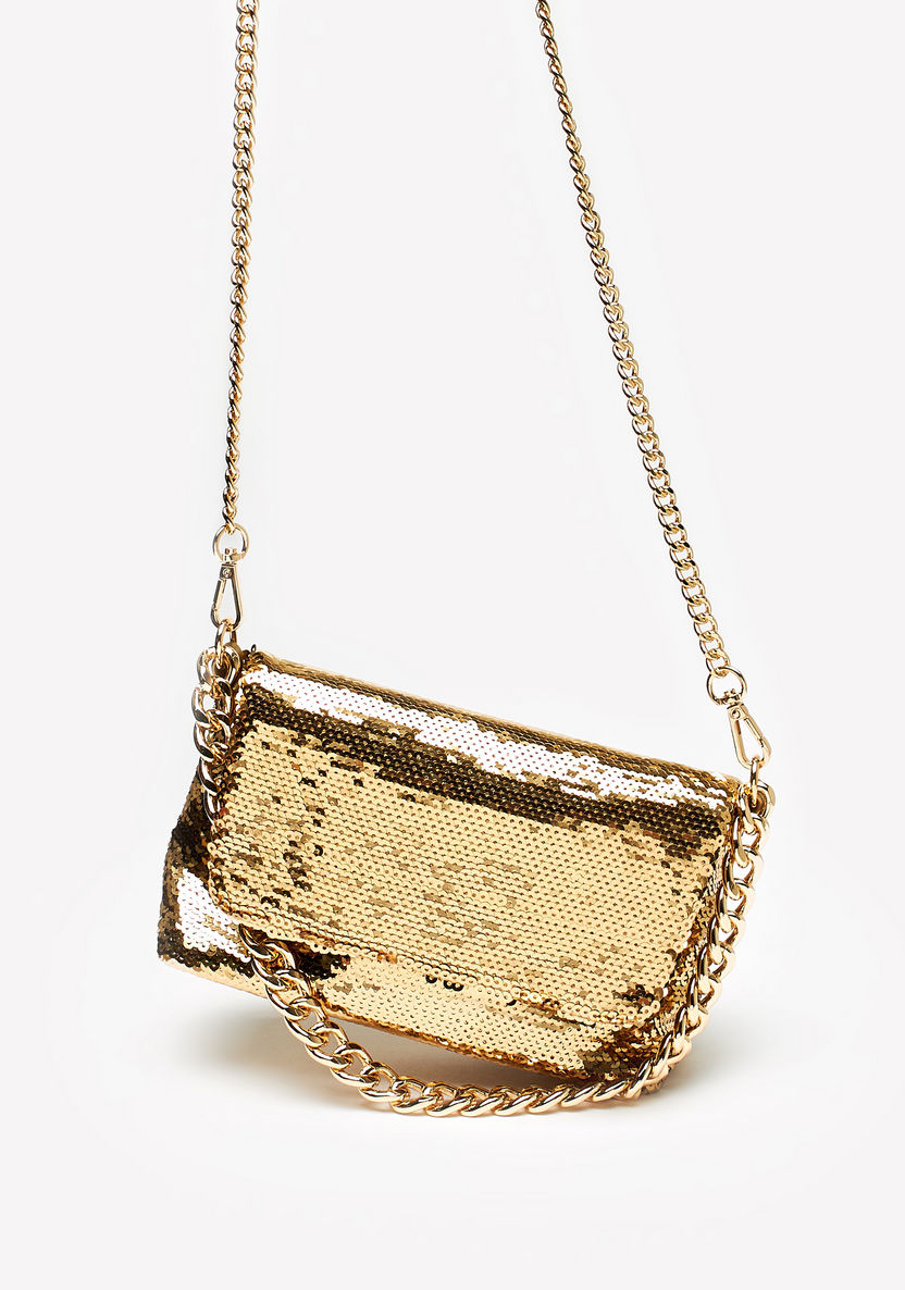 Celeste Sequin Embellished Sling Bag with Chain Detail and Snap Closure-Women%27s Handbags-image-1