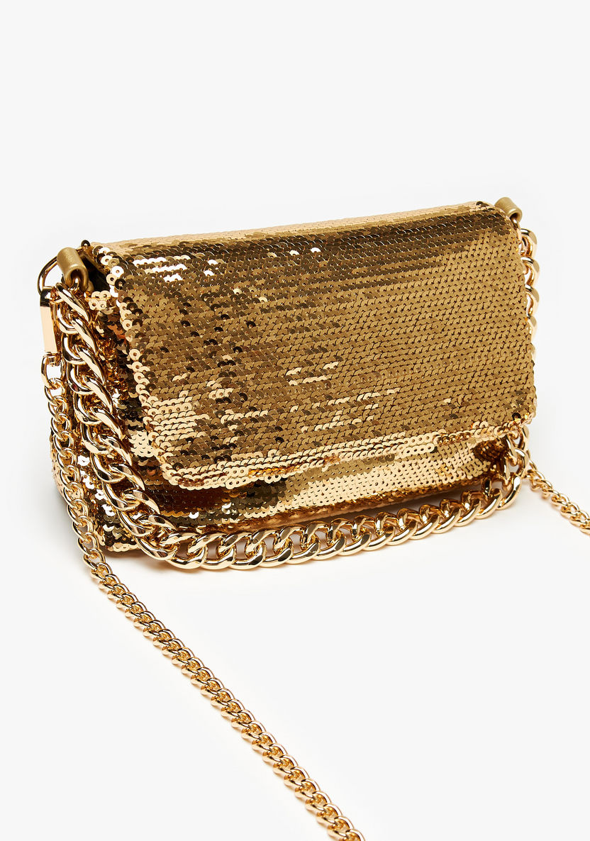 Celeste Sequin Embellished Sling Bag with Chain Detail and Snap Closure-Women%27s Handbags-image-2
