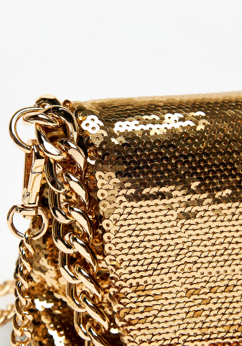 Celeste Sequin Embellished Sling Bag with Chain Detail and Snap Closure-Women%27s Handbags-image-3