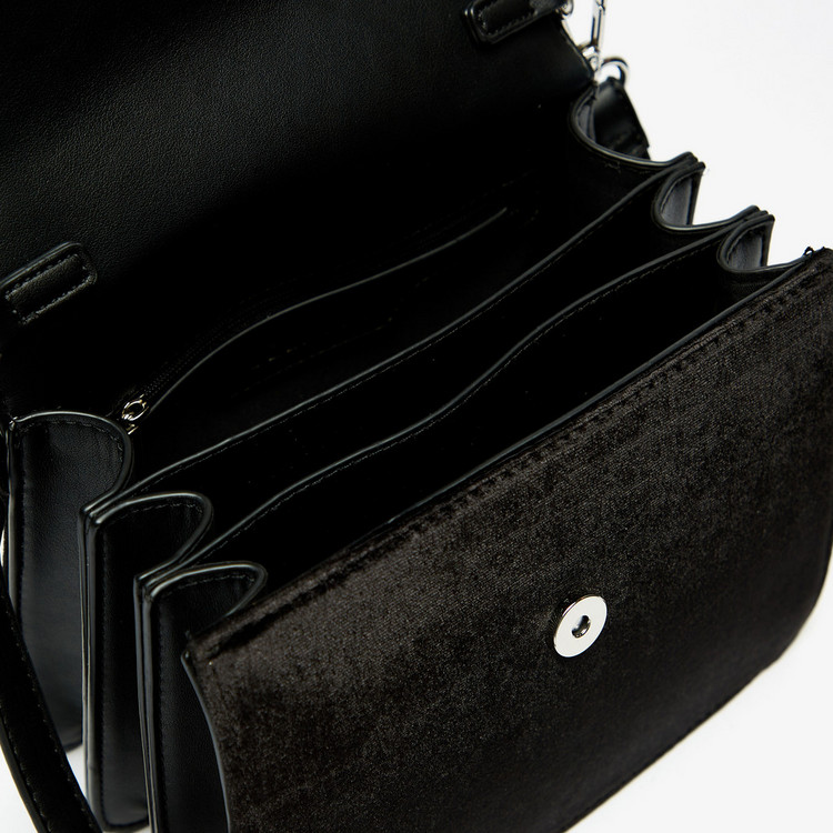 Celeste Satchel Bag with Detachable Strap and Pave Chain Detail
