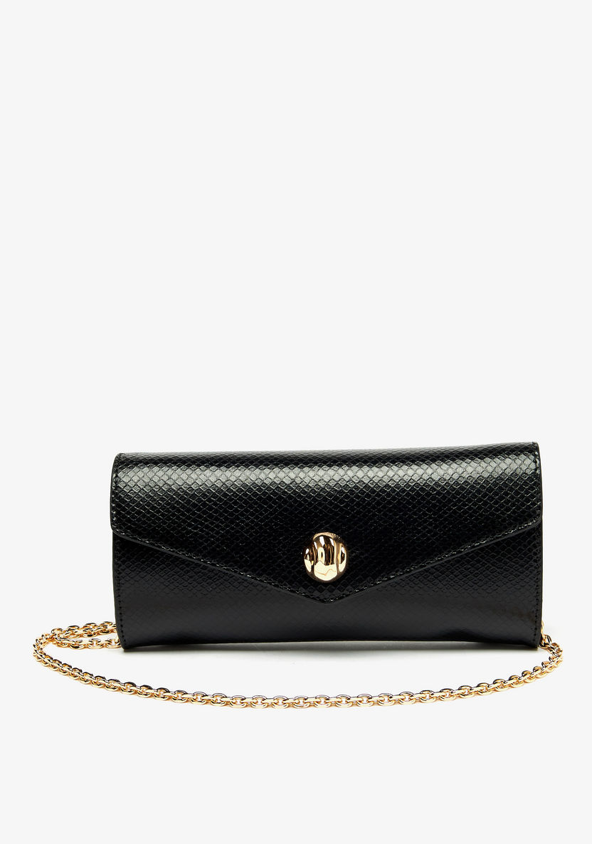 Celeste Textured Clutch with Detachable Chain Strap and Button Closure-Wallets & Clutches-image-0