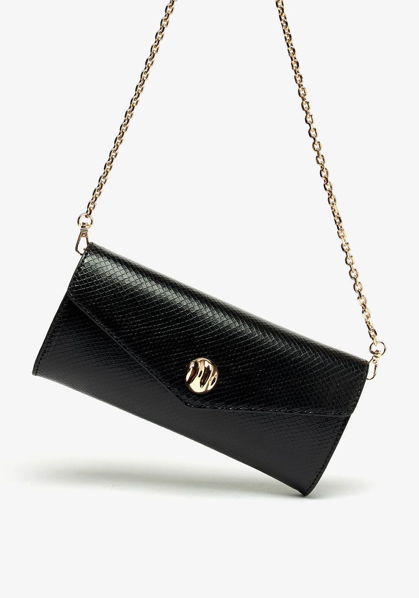 Celeste Textured Clutch with Detachable Chain Strap and Button Closure-Wallets & Clutches-image-1