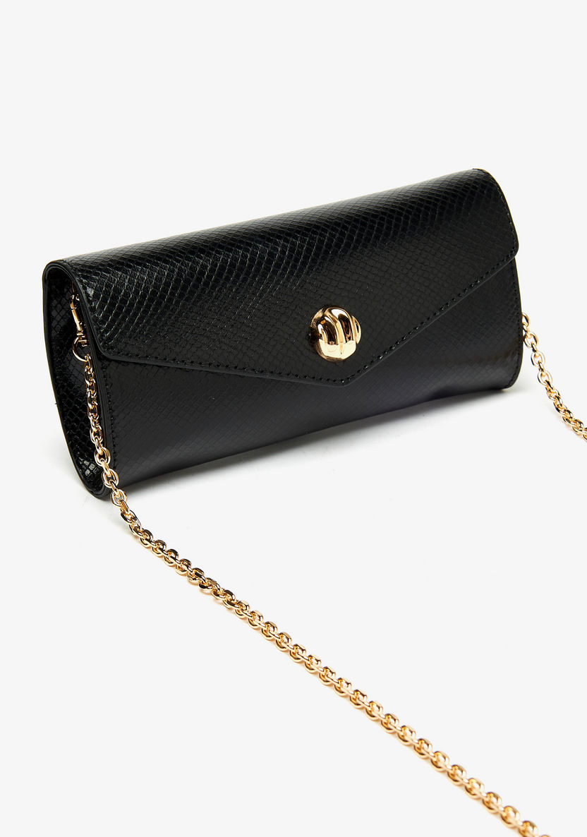 Celeste Textured Clutch with Detachable Chain Strap and Button Closure-Wallets & Clutches-image-4