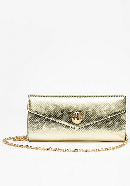 Celeste Textured Clutch with Detachable Chain Strap and Button Closure-Wallets and Clutches-image-0