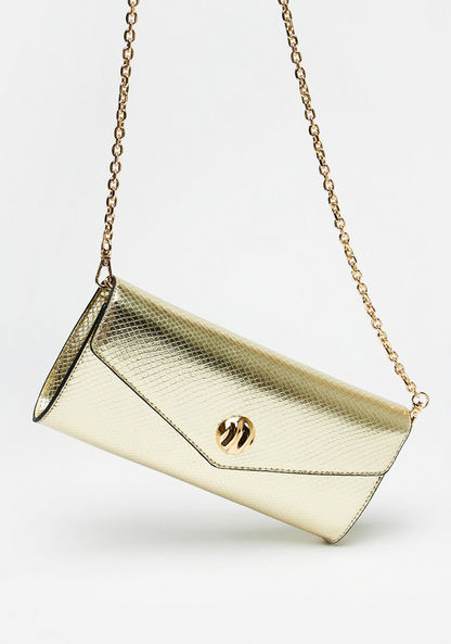 Celeste Textured Clutch with Detachable Chain Strap and Button Closure-Wallets and Clutches-image-1