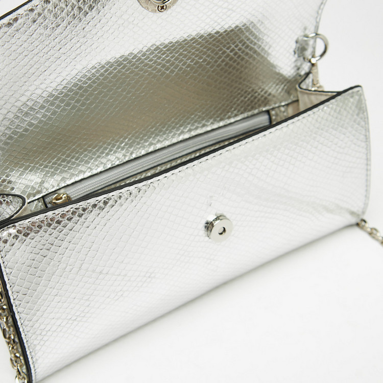 Celeste Textured Clutch with Detachable Chain Strap and Button Closure