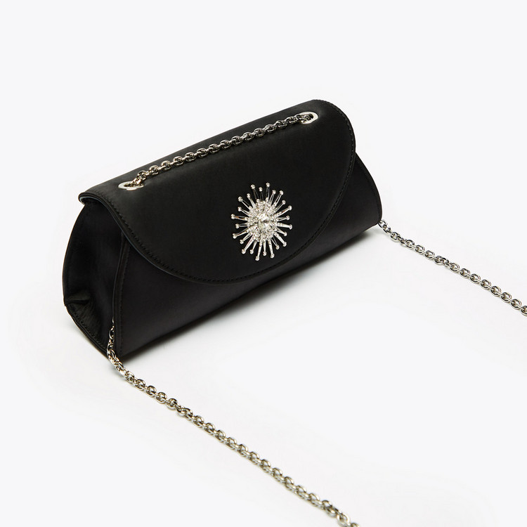 Celeste Embellished Clutch with Chain Strap and Button Closure
