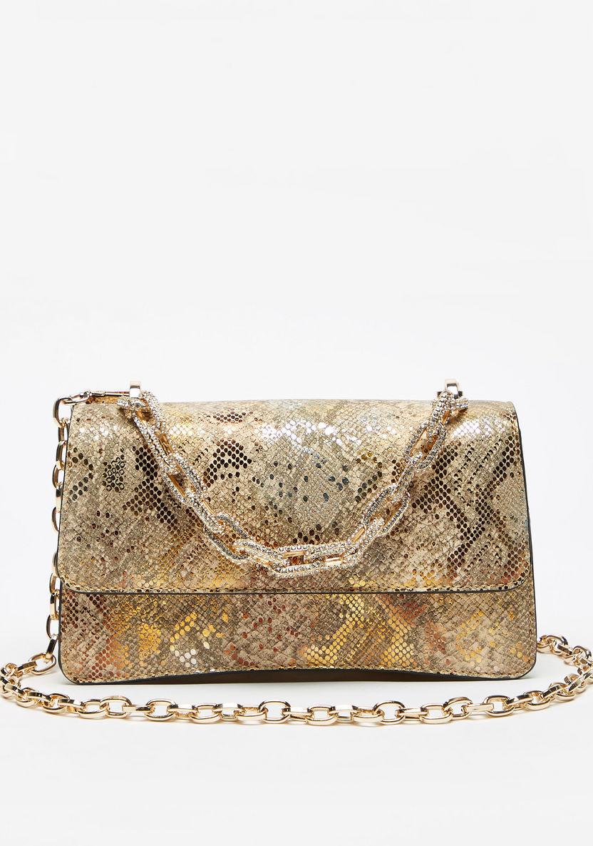 Celeste Textured Satchel Bag with Detachable Chain Strap and Button Closure-Women%27s Handbags-image-0
