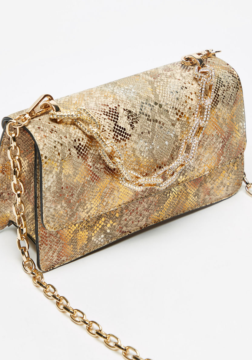 Celeste Textured Satchel Bag with Detachable Chain Strap and Button Closure-Women%27s Handbags-image-2