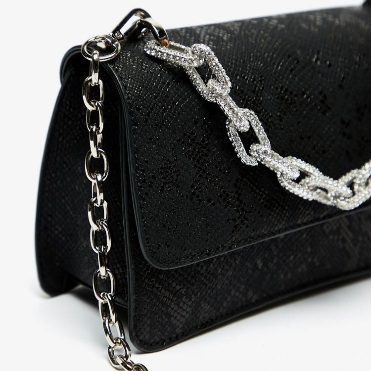 Celeste Textured Satchel Bag with Detachable Chain Strap and Button Closure