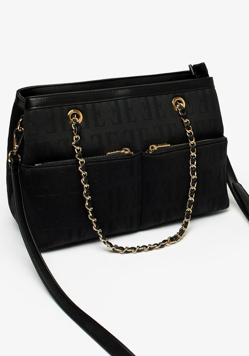 ELLE Monogram Embossed Shoulder Bag with Detachable Strap and Zip Closure-Women%27s Handbags-image-3