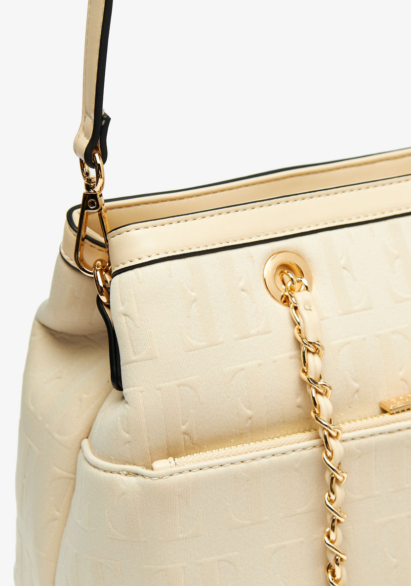 ELLE Monogram Embossed Shoulder Bag with Detachable Strap and Zip Closure-Women%27s Handbags-image-2