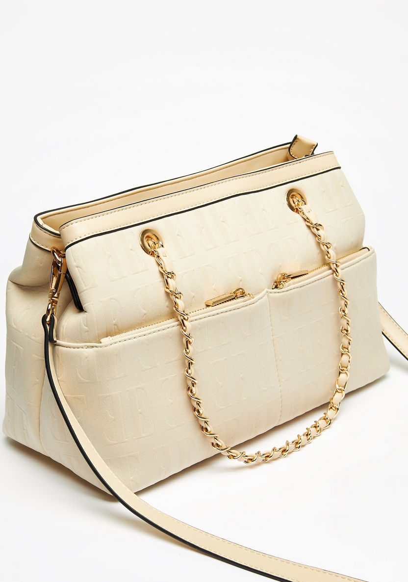 ELLE Monogram Embossed Shoulder Bag with Detachable Strap and Zip Closure-Women%27s Handbags-image-3