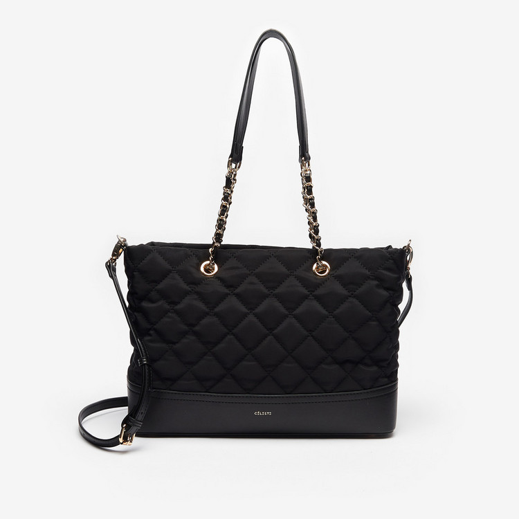 Celeste Quilted Shopper Bag with Dual Chain Straps and Zip Closure