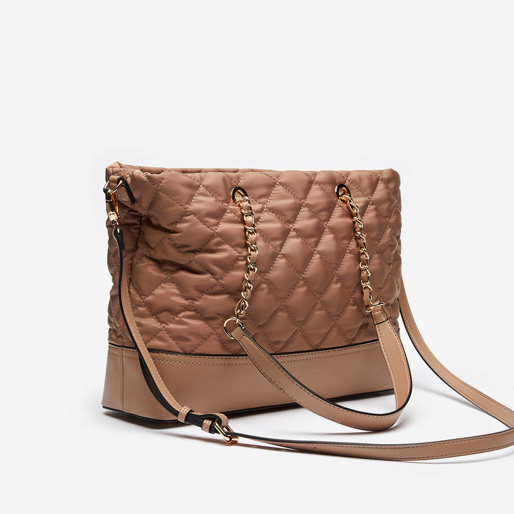 Celeste Quilted Shopper Bag with Dual Chain Straps and Zip Closure