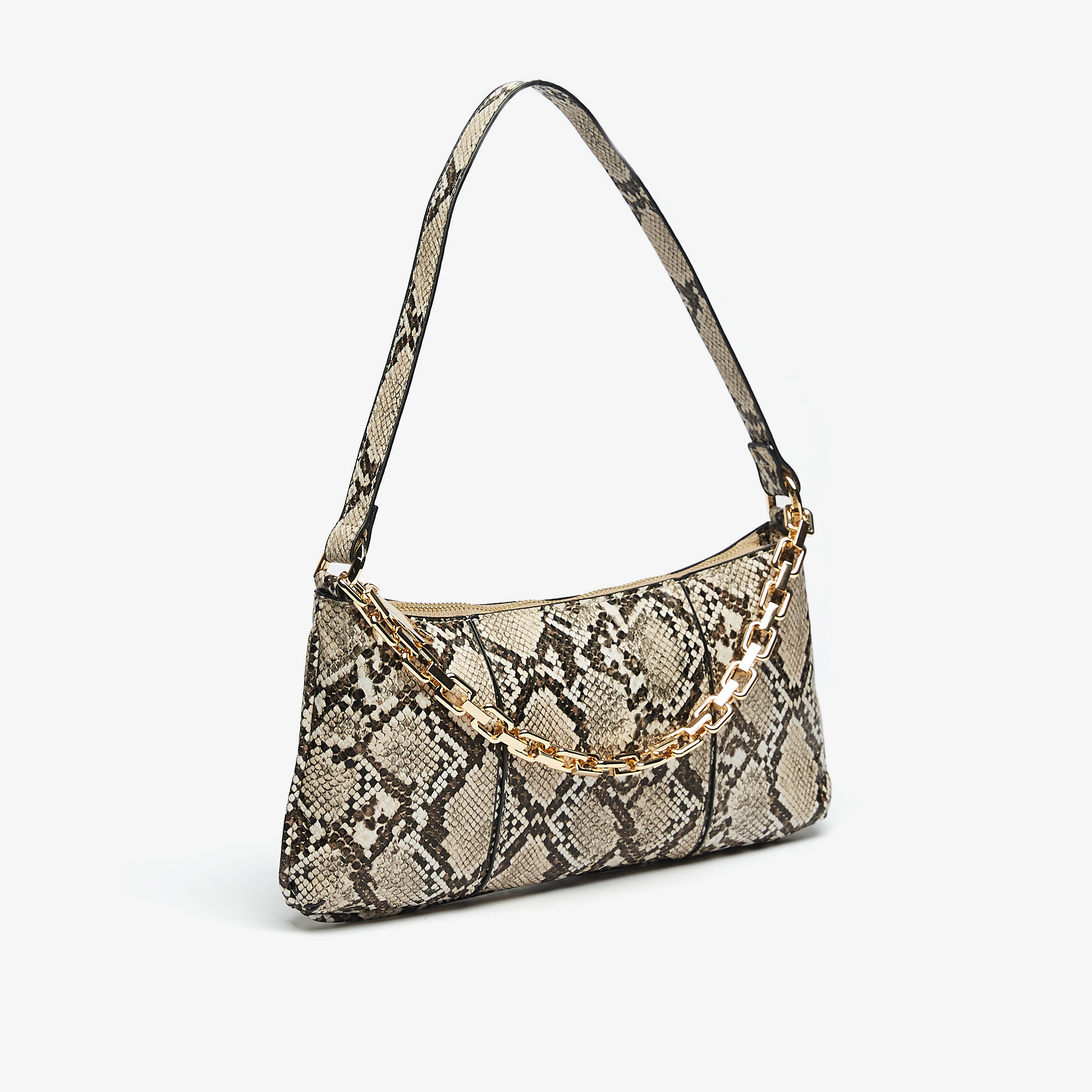 Celeste Animal Print Shoulder Bag with Chain Detail and Zip Closure