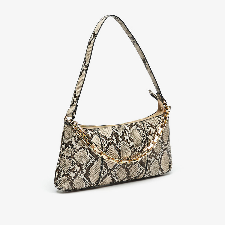 Celeste Animal Print Shoulder Bag with Chain Detail and Zip Closure
