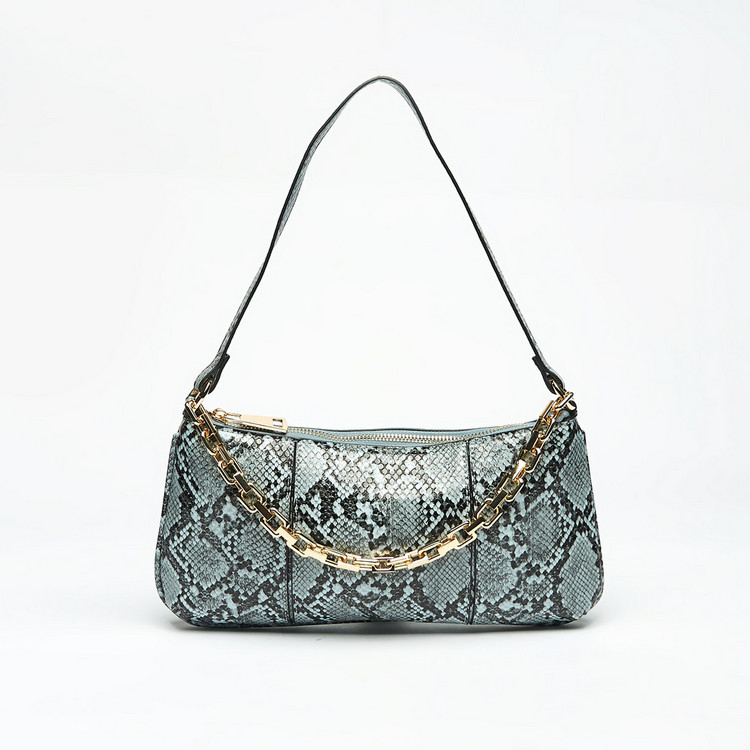Celeste Animal Print Shoulder Bag with Chain Detail and Zip Closure