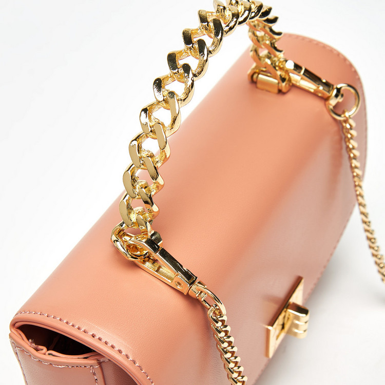 Celeste Solid Satchel Bag with Detachable Chain Strap and Flap Closure