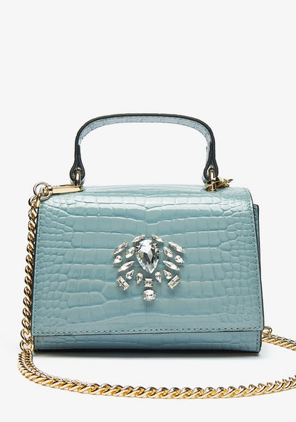 Celeste Textured Satchel Bag with Grab Handle and Embellished Detail-Women%27s Handbags-image-0