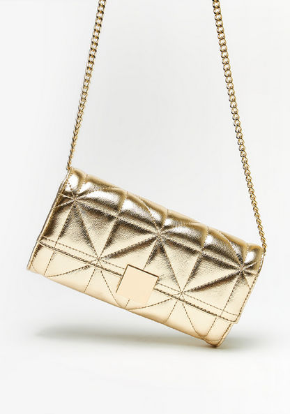 Celeste Quilted Metallic Clutch with Chain Strap and Snap Button Closure