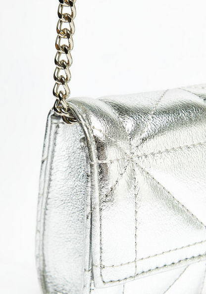 Celeste Quilted Metallic Clutch with Chain Strap and Snap Button Closure