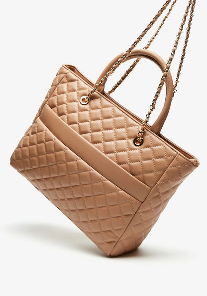Celeste Quilted Tote Bag with Double Handle and Zip Closure-Women%27s Handbags-image-1