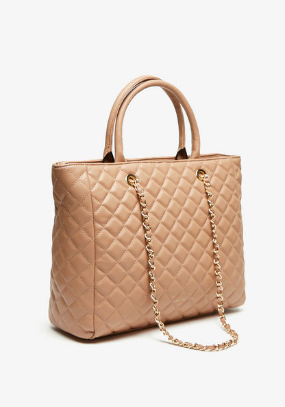 Celeste Quilted Tote Bag with Double Handle and Zip Closure-Women%27s Handbags-image-2