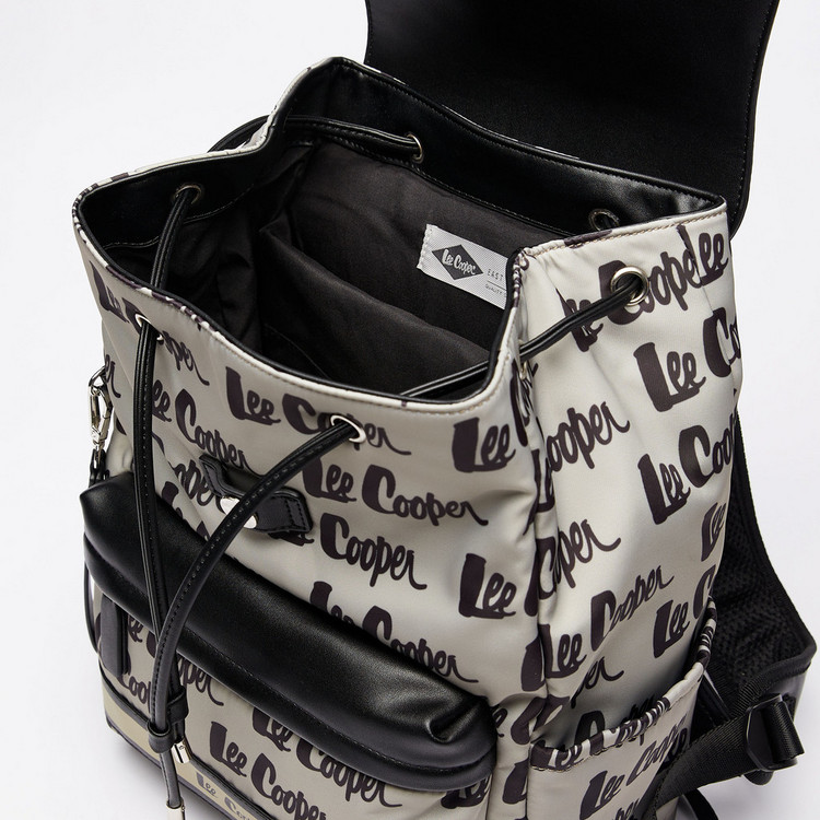 Lee Cooper Monogram Logo Print Backpack with Drawstring Closure