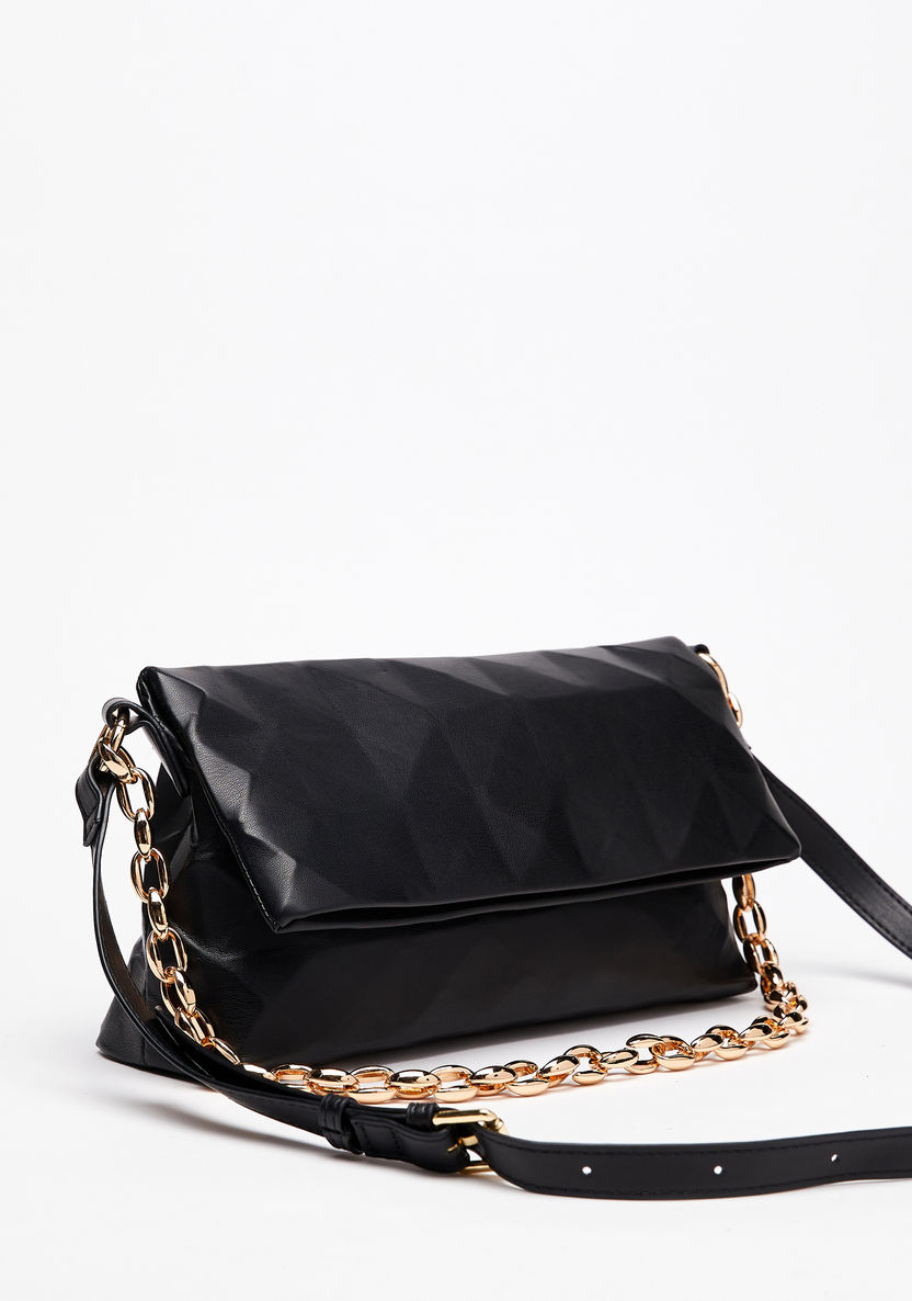 Haadana Diamond Embossed Shoulder Bag with Chunky Chain Accent-Women%27s Handbags-image-2