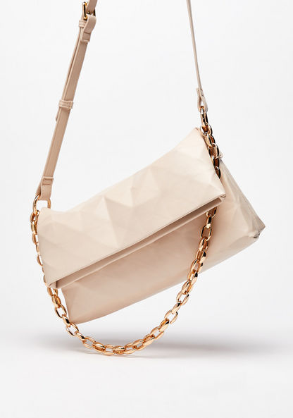 Haadana Diamond Embossed Shoulder Bag with Chunky Chain Accent-Women%27s Handbags-image-1