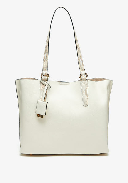 Jane Shilton Solid Tote Bag with Animal Print Handles and Zip Closure-Women%27s Handbags-image-0