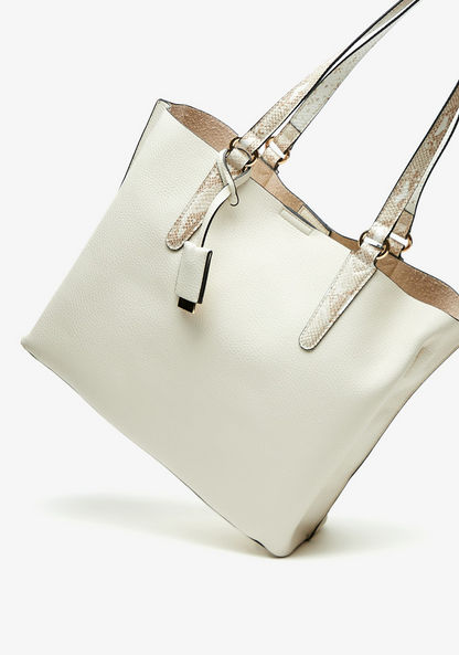 Jane Shilton Solid Tote Bag with Animal Print Handles and Zip Closure-Women%27s Handbags-image-1