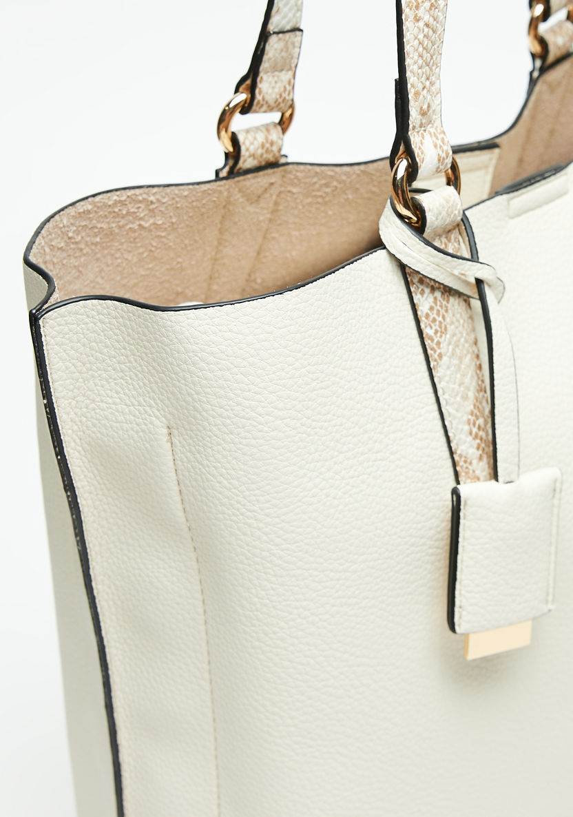 Jane Shilton Solid Tote Bag with Animal Print Handles and Zip Closure-Women%27s Handbags-image-3