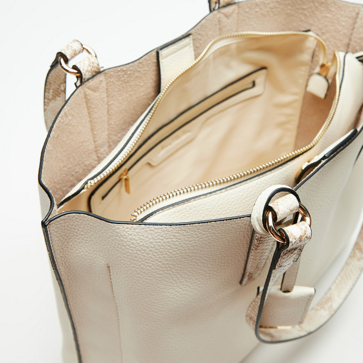 Jane Shilton Solid Tote Bag with Animal Print Handles and Zip Closure